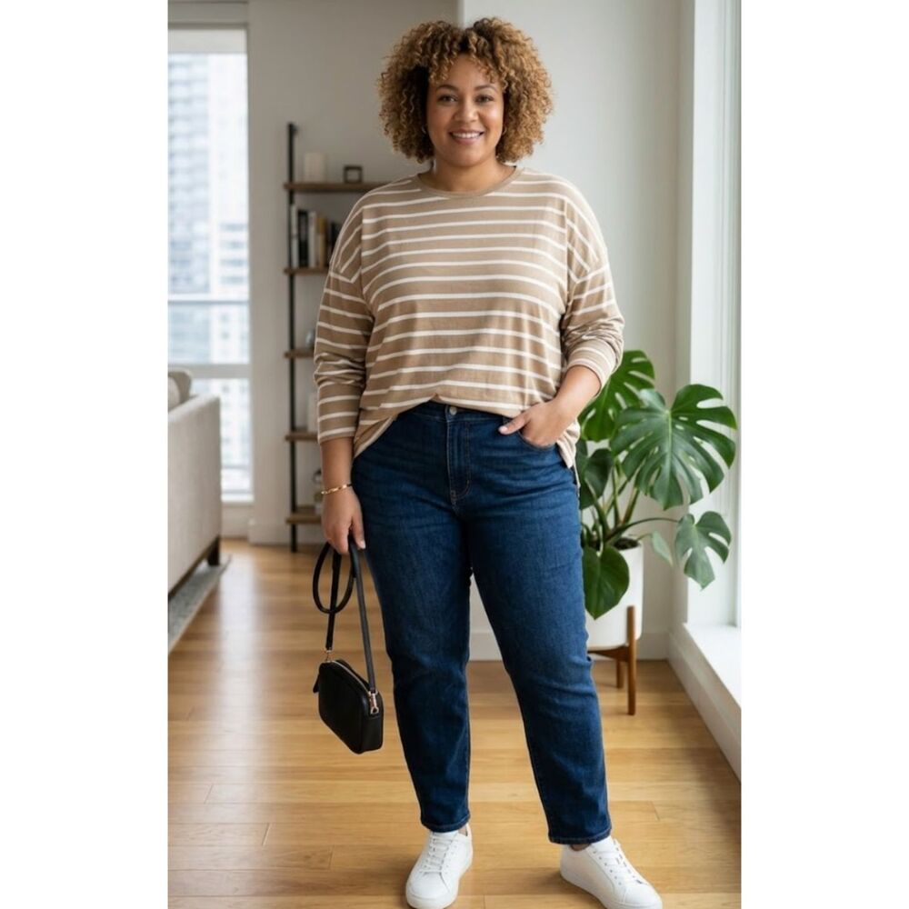 New Gap Drop Shoulder Striped Long Sleeve Tee Women's Plus Size XXL